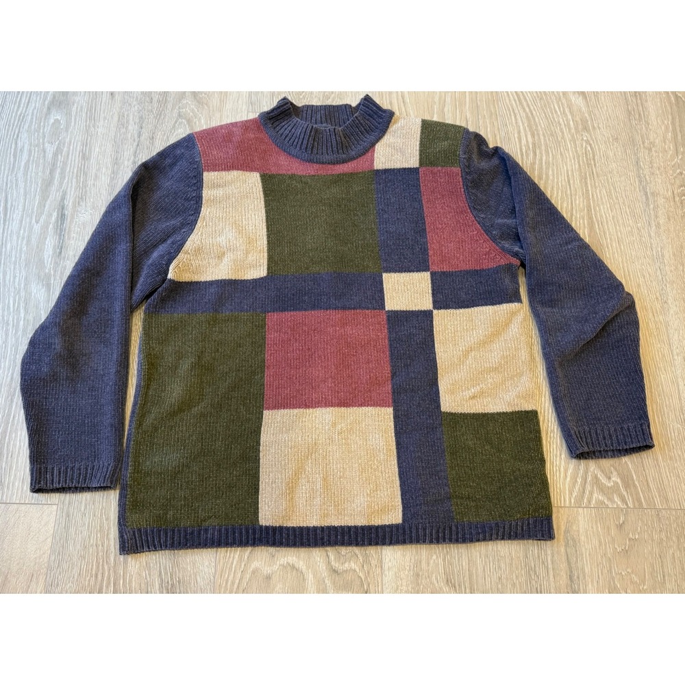 Vintage Alfred Dunner Colorblock Patchwork Mock Neck Sweater Purple Medium